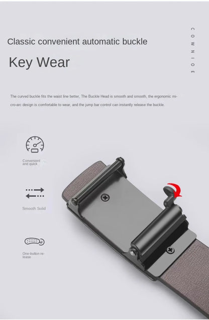 Men’s PU Leather Business Belt – Automatic Buckle Adjustable Waist Strap for Jeans and Formal Wear