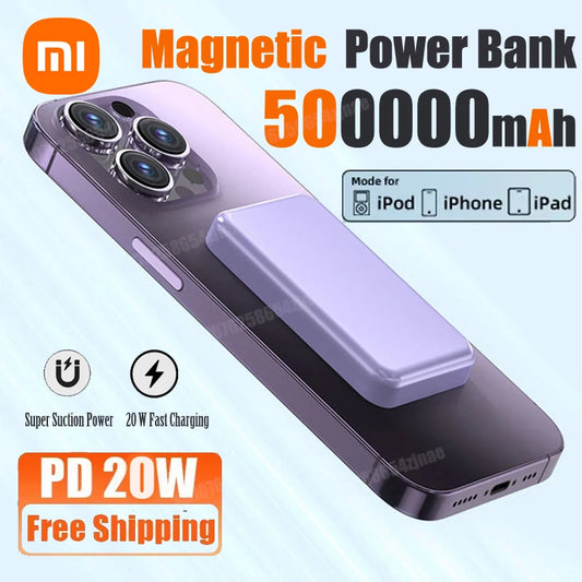 Xiaomi 500000mAh Magnetic Wireless Power Bank PD 20W Fast Charger Portable External Battery Pack For iPhone Samsung Huawei 2025