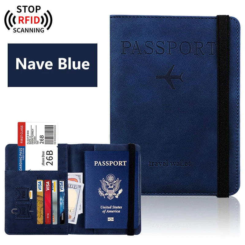 Passport Holder Travel Wallet – PU Leather Passport Cover with RFID Protection for Men and Women