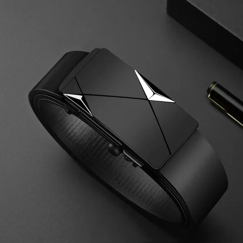Men’s PU Leather Business Belt – Automatic Buckle Adjustable Waist Strap for Jeans and Formal Wear