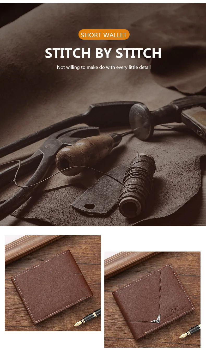 Men’s PU Leather Short Wallet – Money Clip with Multi-Card Litchi Pattern