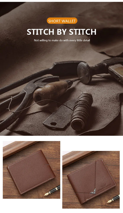 Men’s PU Leather Short Wallet – Money Clip with Multi-Card Litchi Pattern