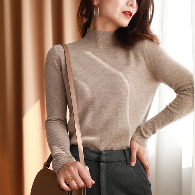 Autumn Winter Chic Turtleneck Knitted Sweater for Women