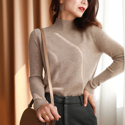 Autumn Winter Chic Turtleneck Knitted Sweater for Women