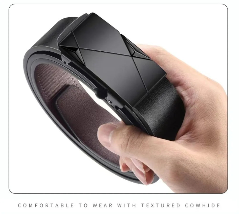 Men’s PU Leather Business Belt – Automatic Buckle Adjustable Waist Strap for Jeans and Formal Wear