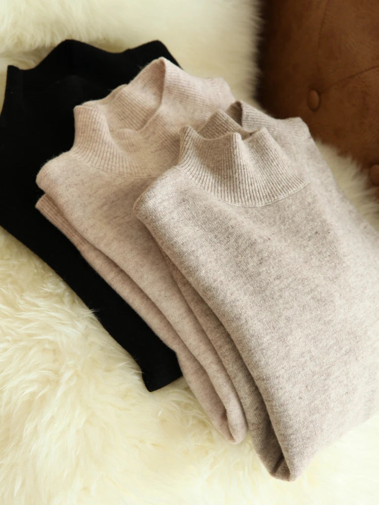 Autumn Winter Chic Turtleneck Knitted Sweater for Women