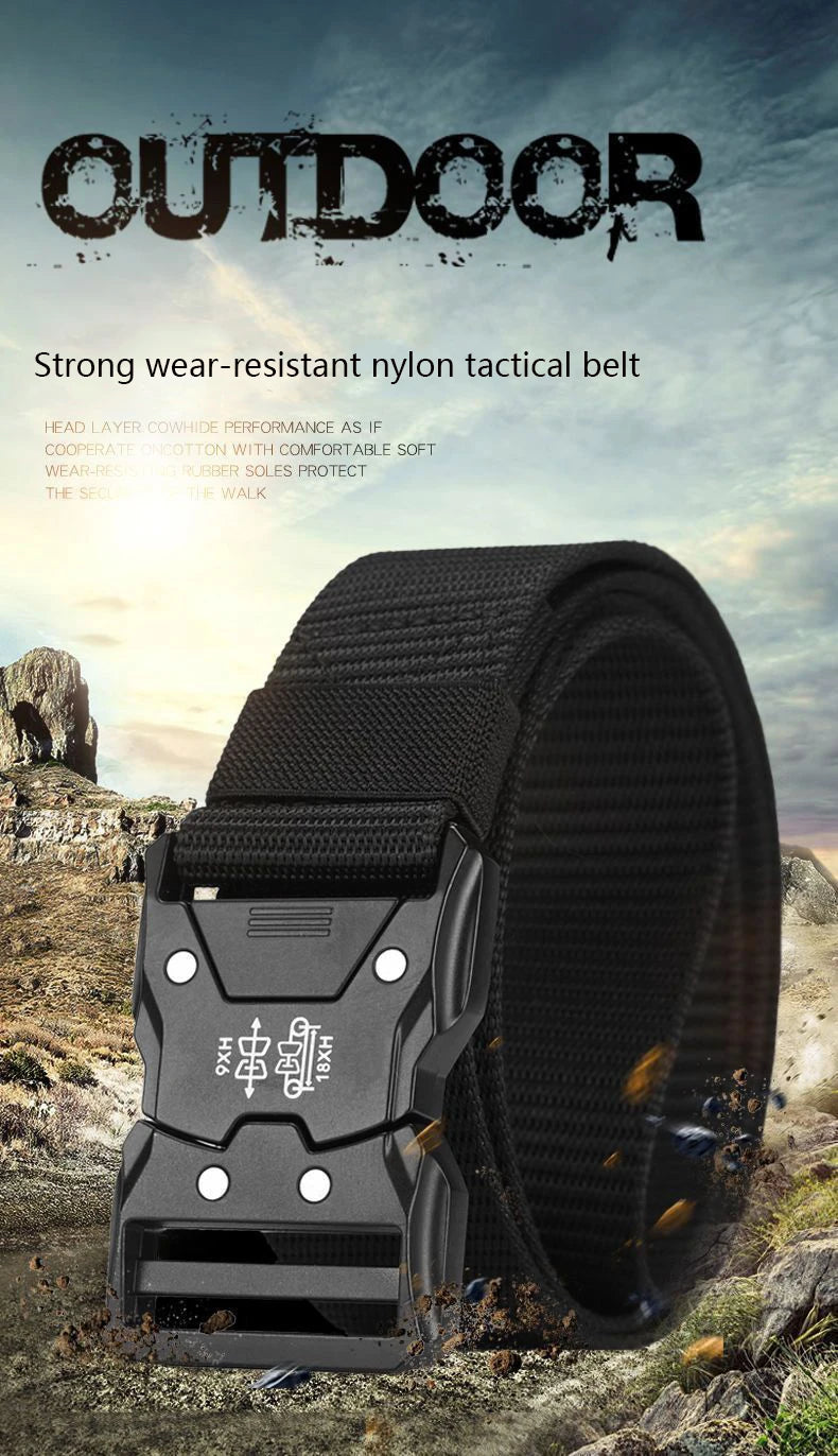 Men’s Tactical Belt – Quick Release Black Elastic Nylon Braided Outdoor Sport Belt