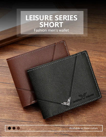 Men’s PU Leather Short Wallet – Money Clip with Multi-Card Litchi Pattern
