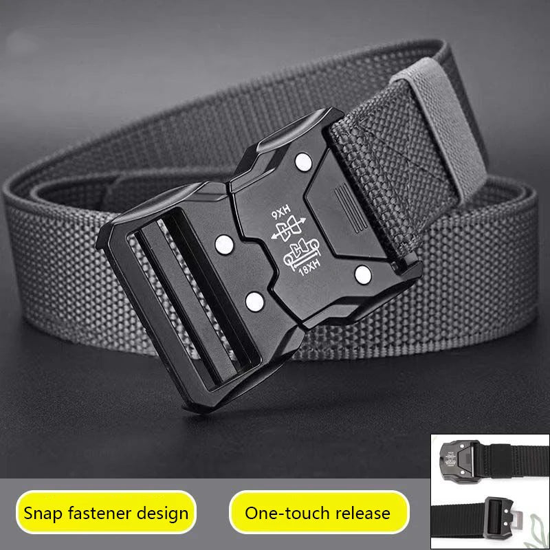 Men’s Tactical Belt – Quick Release Black Elastic Nylon Braided Outdoor Sport Belt