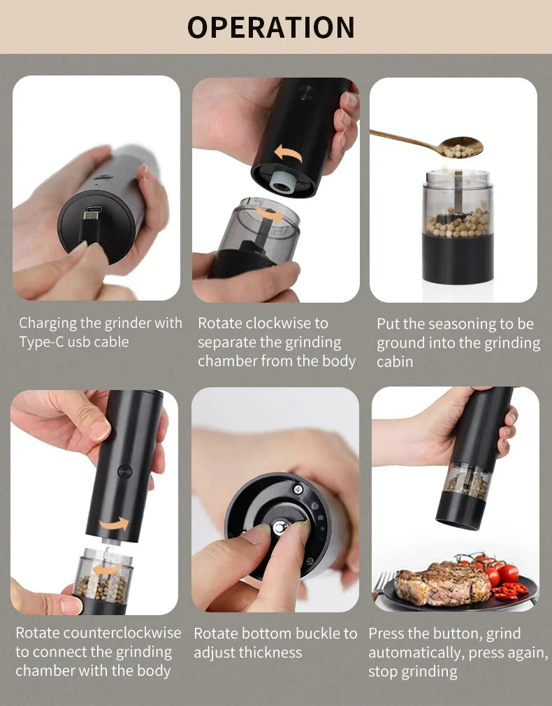 USB Rechargeable Electric Salt & Pepper Grinder USB充電式 電動ソルト＆ペッパーミル