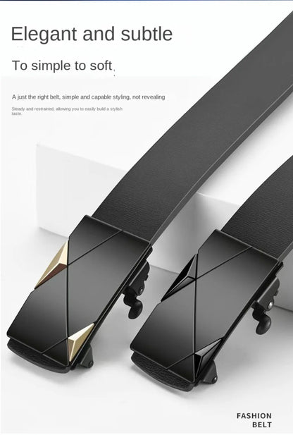 Men’s PU Leather Business Belt – Automatic Buckle Adjustable Waist Strap for Jeans and Formal Wear