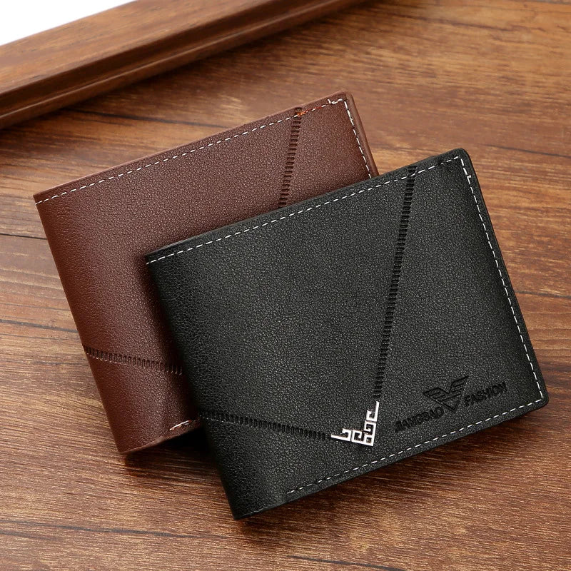 Men’s PU Leather Short Wallet – Money Clip with Multi-Card Litchi Pattern