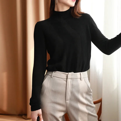 Autumn Winter Chic Turtleneck Knitted Sweater for Women