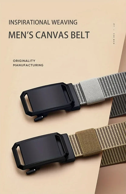 Men’s Tactical Canvas Belt – Automatic Buckle Adjustable Outdoor and Workwear Waist Strap