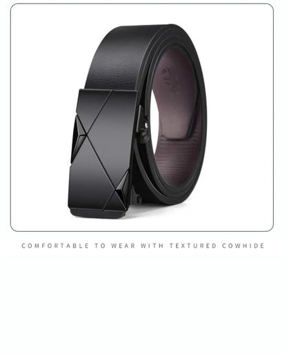 Men’s PU Leather Business Belt – Automatic Buckle Adjustable Waist Strap for Jeans and Formal Wear