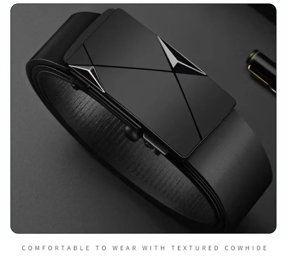 Men’s PU Leather Business Belt – Automatic Buckle Adjustable Waist Strap for Jeans and Formal Wear