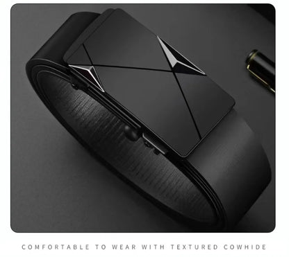 Men’s PU Leather Business Belt – Automatic Buckle Adjustable Waist Strap for Jeans and Formal Wear