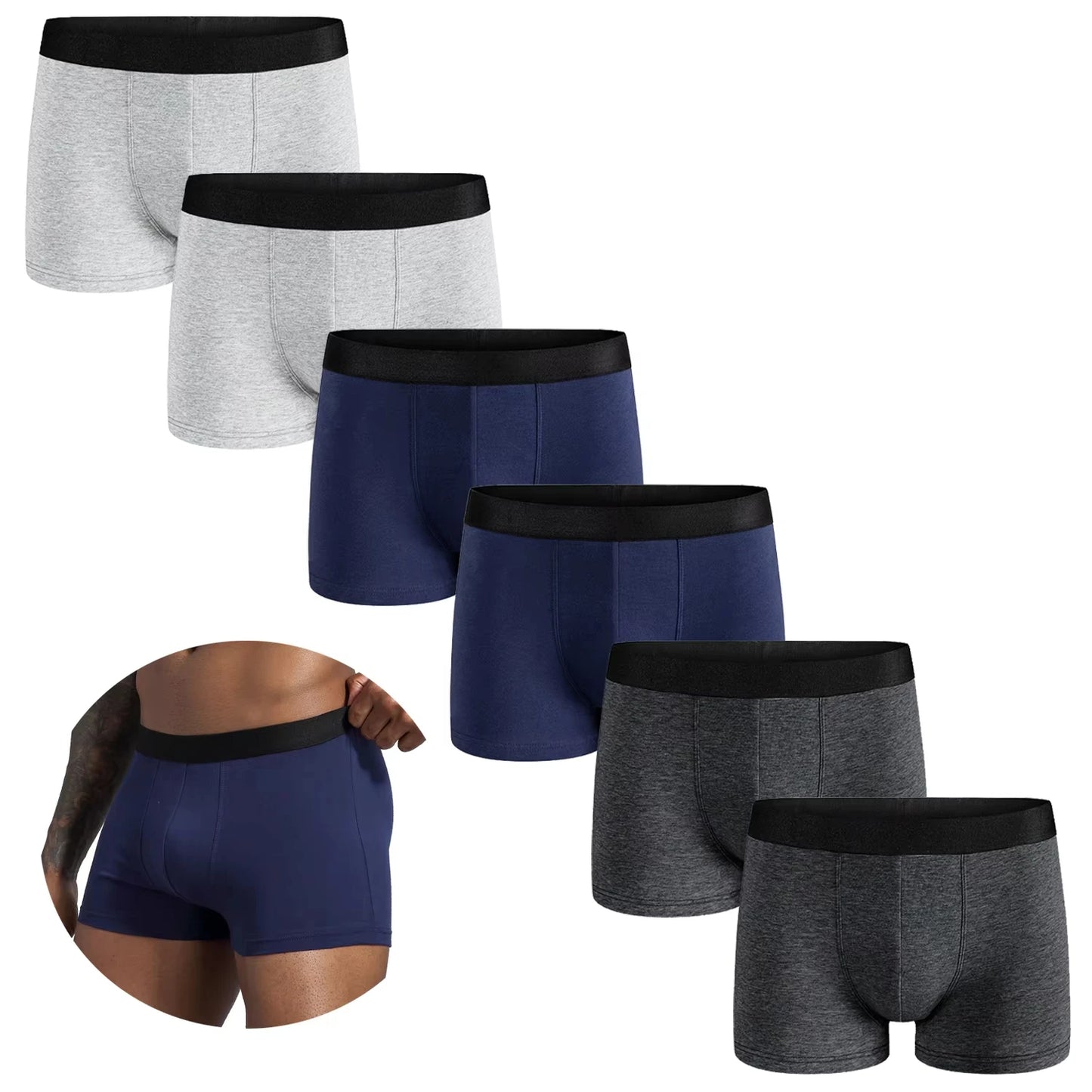 6-Pack Men’s Boxer Shorts – Comfortable Solid Underwear Set for Casual, Work, and Sports
