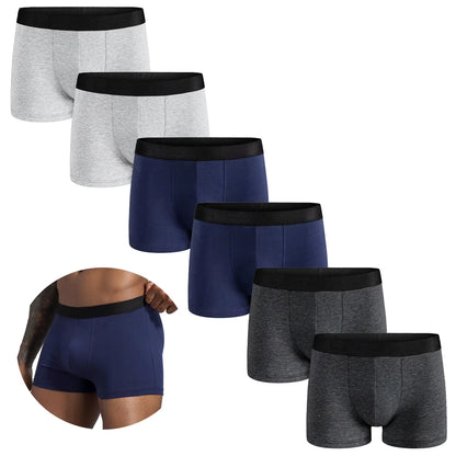 6-Pack Men’s Boxer Shorts – Comfortable Solid Underwear Set for Casual, Work, and Sports
