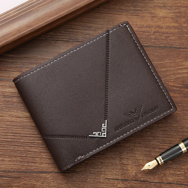 Men’s PU Leather Short Wallet – Money Clip with Multi-Card Litchi Pattern