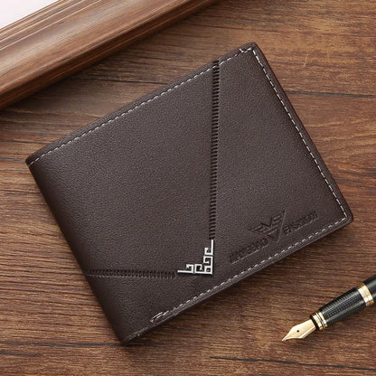 Men’s PU Leather Short Wallet – Money Clip with Multi-Card Litchi Pattern