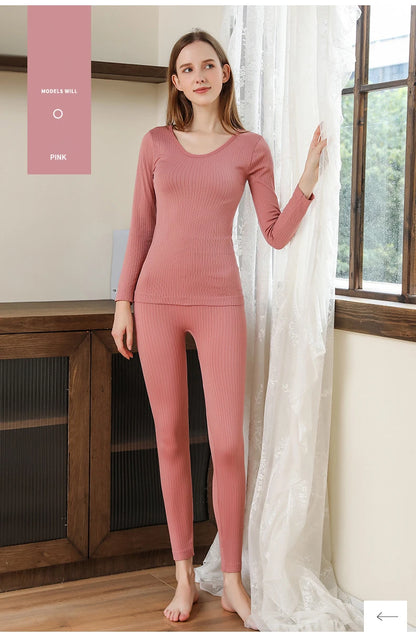 1 Set Warm Thermal Underwear Sexy Ladies Intimates Long Johns Women Shaped Sets Female Middle Collar Thermal Shaping Clothes