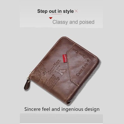 Men’s PU Leather Short Bifold Wallet – Zippered Coin & Card Purse