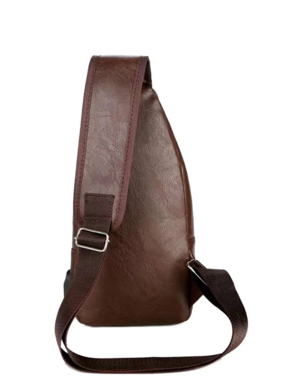 Men’s PU Leather Chest Bag – Casual Solid Color USB Charging Crossbody Bag