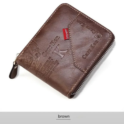 Men’s PU Leather Short Bifold Wallet – Zippered Coin & Card Purse