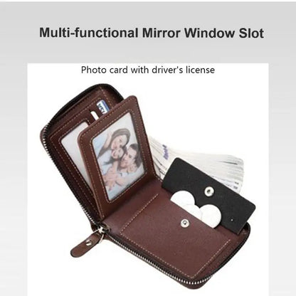 Men’s PU Leather Short Bifold Wallet – Zippered Coin & Card Purse