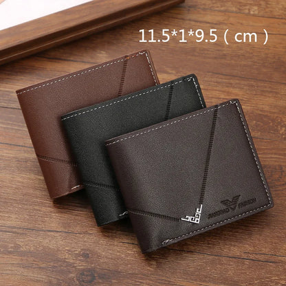 Men’s PU Leather Short Wallet – Money Clip with Multi-Card Litchi Pattern