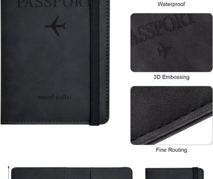 Passport Holder Travel Wallet – PU Leather Passport Cover with RFID Protection for Men and Women