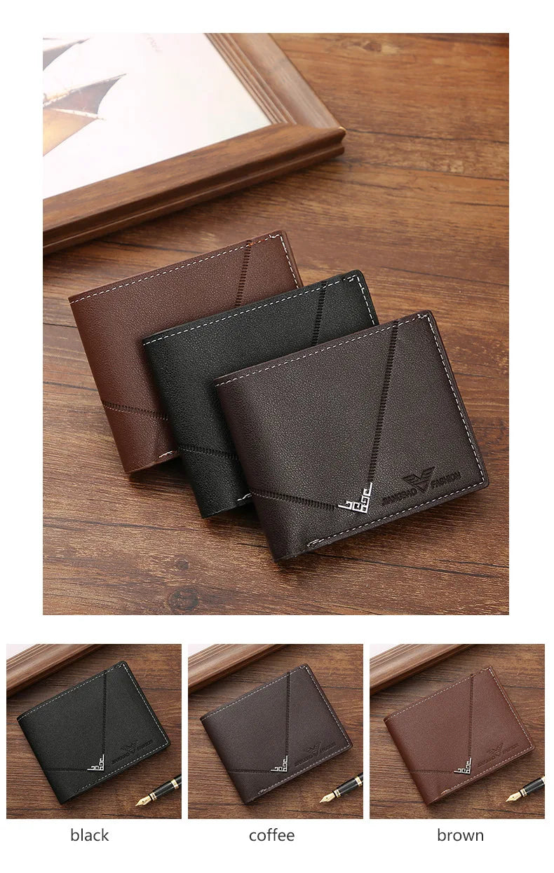 Men’s PU Leather Short Wallet – Money Clip with Multi-Card Litchi Pattern