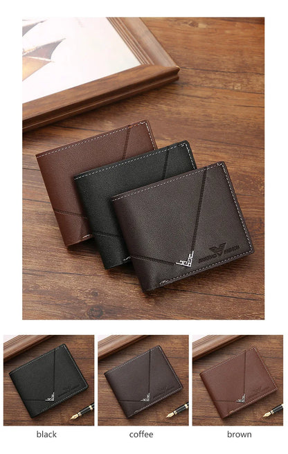 Men’s PU Leather Short Wallet – Money Clip with Multi-Card Litchi Pattern