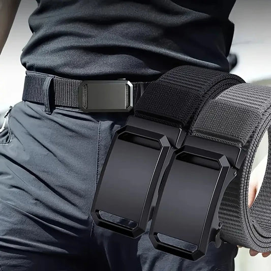 Men’s Tactical Canvas Belt – Automatic Buckle Adjustable Outdoor and Workwear Waist Strap