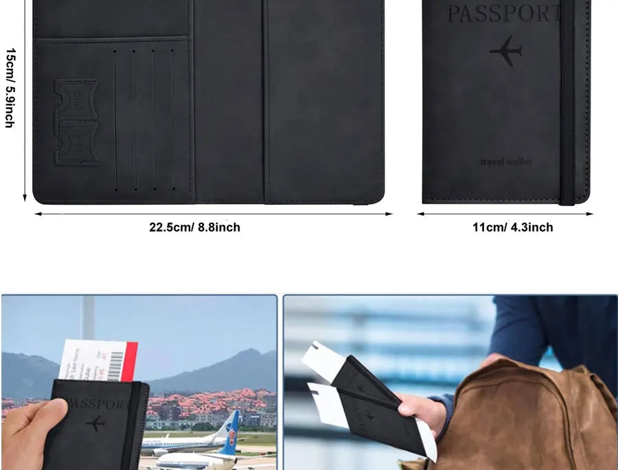 Passport Holder Travel Wallet – PU Leather Passport Cover with RFID Protection for Men and Women