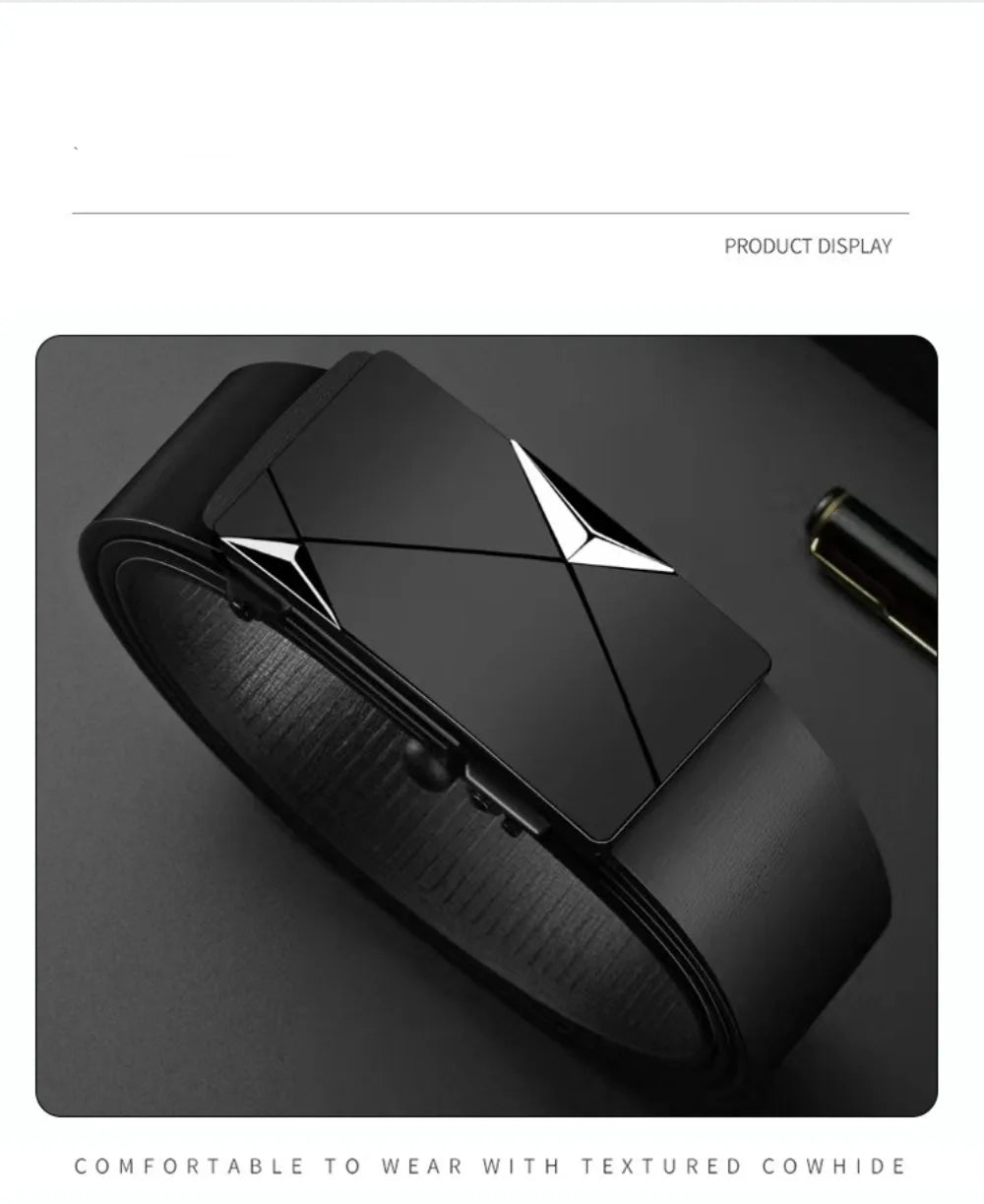 Men’s PU Leather Business Belt – Automatic Buckle Adjustable Waist Strap for Jeans and Formal Wear