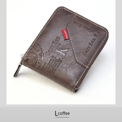 Men’s PU Leather Short Bifold Wallet – Zippered Coin & Card Purse