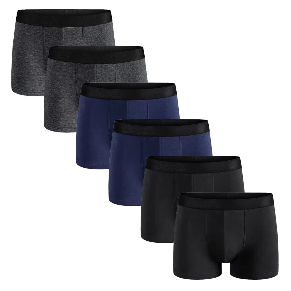 6-Pack Men’s Boxer Shorts – Comfortable Solid Underwear Set for Casual, Work, and Sports