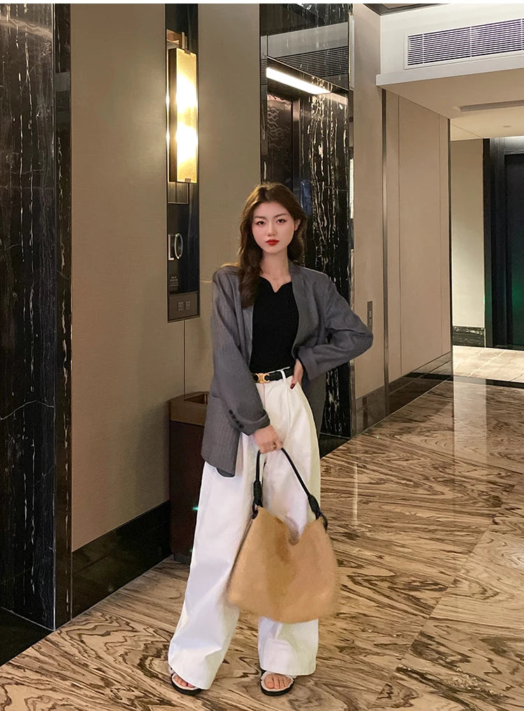 Slim V-Neck Ribbed Knit Sweater – Autumn/Winter