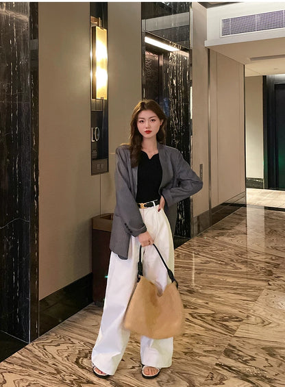 Slim V-Neck Ribbed Knit Sweater – Autumn/Winter